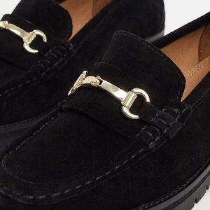 ASOS black wide width loafers with gold chain size 9W